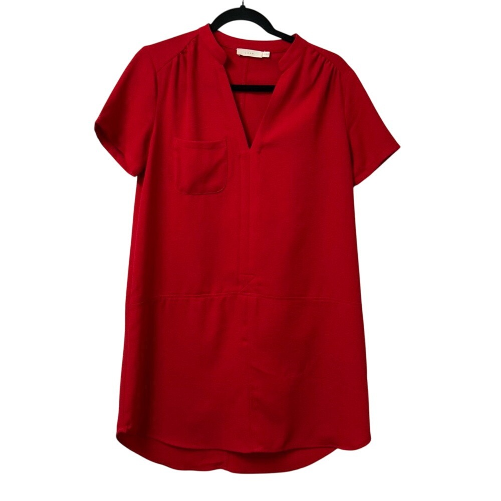 Lush Women's Red Hailey Crepe Minidress Chest Pocket Short Sleeves Size Small
